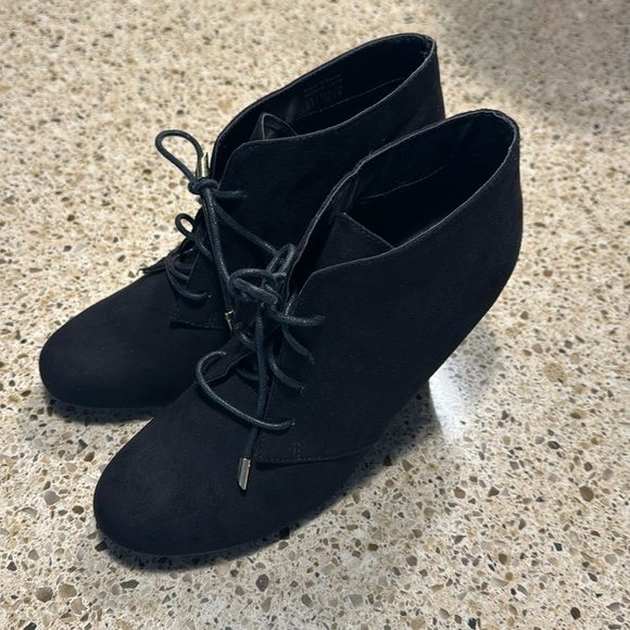 Call It Spring Black Suede Lace Up Booties (Size 8.5) - Picture 1 of 6